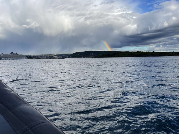 Rainbow seen from a RIB. Photo